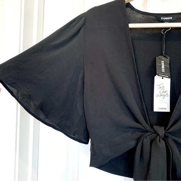 Black Convertible 2-Way Flutter Sleeves Crop Top Bolero - Picture 5 of 8